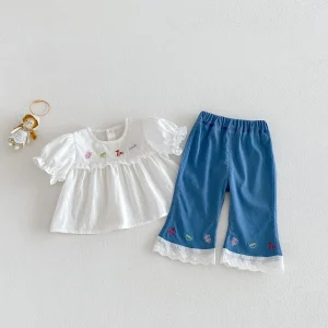 Girls Embroidered Flare Jeans and Top
