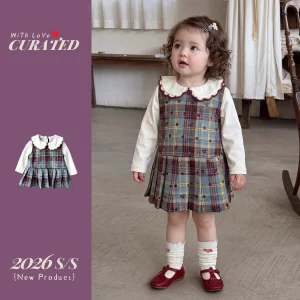 Girls Stylish Plaid Vest Skirt Set
