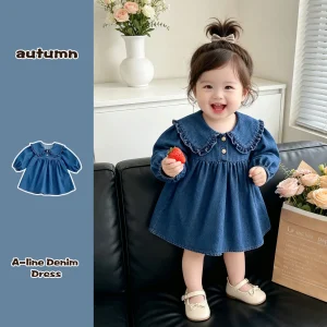 Girls Cowboy Collar Denim Dress