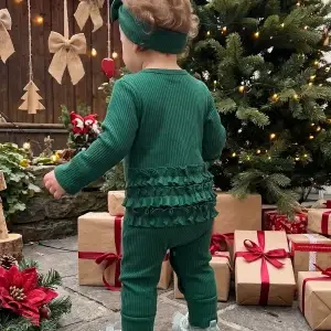 Baby Girl Christmas Romper & Bow Headband Set